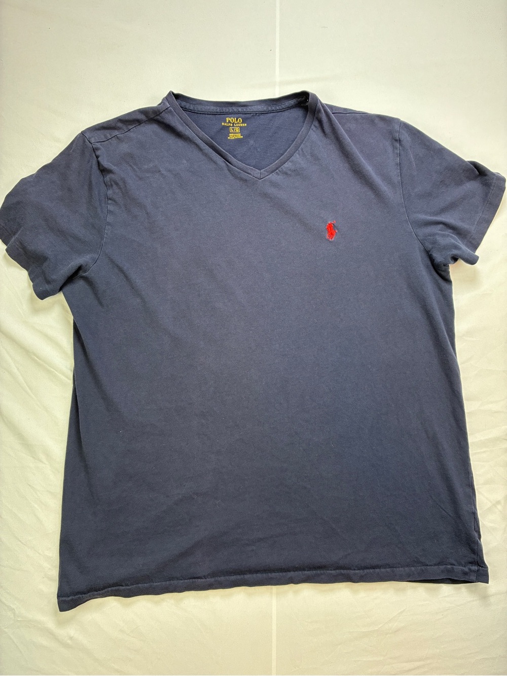 Polo by Ralph Lauren Navy V-Neck Tee with Red Pony Embroidery